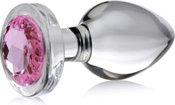 Booty Sparks - Pink Gem Glazen Buttplug Met Siersteen - Roze - Drie maten Large