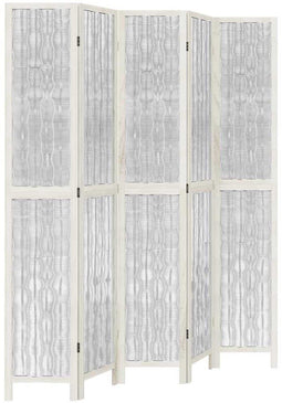 vidaXL - Kamerscherm - met - 5 - panelen - massief - paulowniahout - wit