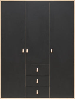 Bopita Lucas 3-deurskast - Mat Zwart/Naturel