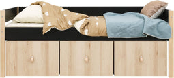 Bopita Lucas compactbed 90x200 met 3 opbergbakken - Mat Zwart/Naturel