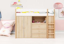Bopita Lucas hoogslaper 90x200 met opbergkasten - Wit/Naturel