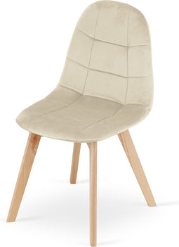 BORA Stoel - Beige Velvet, Houten Poten, Functioneel Ontwerp en Comfortabele Zitting voor Woonkamer, Keuken, Slaapkamer en Eetkamer, Max. 120 kg