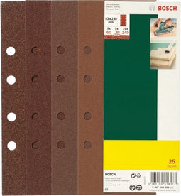 Bosch 25-delige schuurbladenset voor vlakschuurmachine - spansysteem - 93 x 230 mm - 8 gaten - korrel 120
