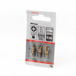 Bosch - 3-delig bitset Max Grip (PZ) PZ1; PZ2; PZ3; 25 mm
