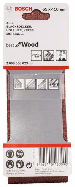 Bosch - 3-delige schuurbandset 65 x 410 mm - 60; 80; 100