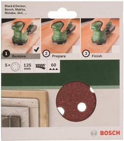 Bosch 5-delige schuurbladset voor excenterschuurmachines 125 mm geperforeerd - korrel 60