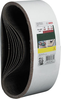 Bosch 9-delige schuurbandset 74 x 457 mm - korrel 60; 80; 100