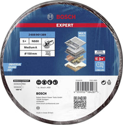 Bosch Accessories 2608901389 EXPERT N880 vliesschijf voor excentrische schuurmachine, 150 mm, middel, 5-delig N/A 5 stuk(s)