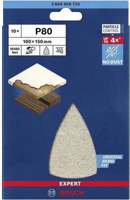 Bosch Accessories EXPERT M480 2608900725 Schuurnet voor multischuurmachine Ongeperforeerd Korrelgrootte 80 (l x b) 150 mm x 100 mm 10 stuk(s)