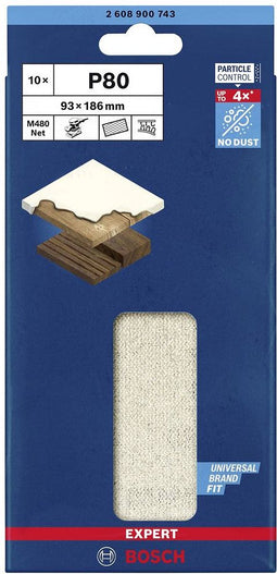 Bosch Accessories EXPERT M480 2608900743 Schuurnet voor vlakschuurmachine Ongeperforeerd Korrelgrootte 80 (l x b) 186 mm x 93 mm 10 stuk(s)