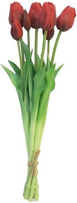 Bosje Tulpen - Sally Classic - rood - 47cm - 7 stelen - kunstbloemen - bos tulpen - kunst boeket