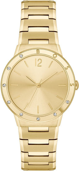 BOSS HB1502715 BREATH Dames Horloge - Mineraalglas - Staal - Goudkleurig - 34 mm breed - Quartz - Vouw/Vlindersluiting - 5 ATM (douchen)