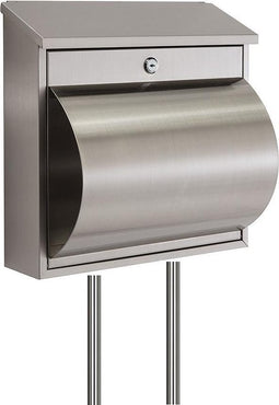 Boston brievenbus in inox met krantenhouder met 2 palen inox