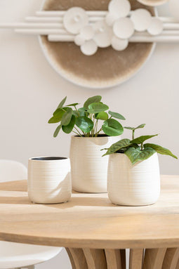 J-Line bloempot Effen - keramiek - wit - small - 2 stuks - Ø 12 cm