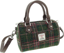 Bowlingtas mini Kilbride Groen en Roze (plum) - 17x 20x11 - Harris Tweed - Glen Appin of Scotland