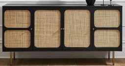 Dientafel DKD Home Decor Zwart Natuurlijk Rotan Mangohout (150 x 40 x 65 cm)