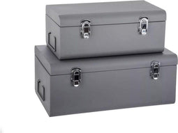 Atmosphera Metalen Koffers - S: 39x23x16cm/M: 47x28x19cm - Set van 2 - Grijs
