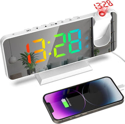 BP® Digitale Wekker Met Projectie - Projectiewekker - Digitale Wekker - Kinderwekker - Projectieklok - Snooze Functie & Dubbel Alarm - USB oplaadpoort - Automatische Helderheidscontrole - Wit/Spiegel
