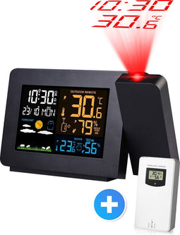 BP® Weerstation Met Projectieklok - Weerstation Binnen en Buiten - Projectiewekker - Weerstation met Buitensensor - Hygrometer Binnen - Luchtvochtigheidsmeter - Temperatuurmeter