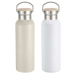 Waterfles Home ESPRIT Wit Beige Natuurlijk Bamboe Roestvrij staal 500 ml (2 Stuks)