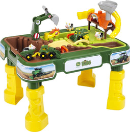 Klein Toys John Deere - Zand- en waterspeeltafel - 2in1 boerderij met afneembare bassins - Groen Geel - 64x46x60 cm
