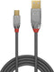 Lindy 36633 - USB 2.0 kabel - USB-A naar mini-B - 3 m - Grijs
