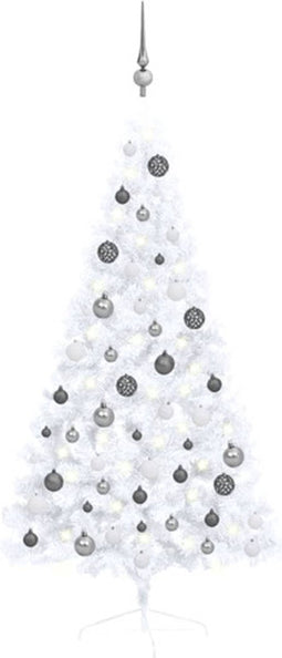 vidaXL - Kunstkerstboom - met - verlichting - en - kerstballen - half - 150 - cm - wit