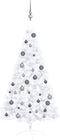 vidaXL - Kunstkerstboom - met - verlichting - en - kerstballen - half - 150 - cm - wit