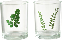 J-Line windlicht Bladeren - glas - groen/transparant - 2 stuks