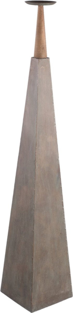 PTMD Cinder Grey Metal Piramid Candleholder With Wood L