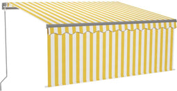 vidaXL - Luifel - handmatig - uittrekbaar - rolgordijn - LED - 3,5x2,5 - m - geel - wit