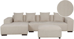 LUNGO - Hoekbank met ottomaan - Beige - Rechtszijdig - Corduroy