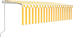 vidaXL - Luifel - automatisch - rolgordijn - LED - windsensor - 5x3 - m - geel - en - wit