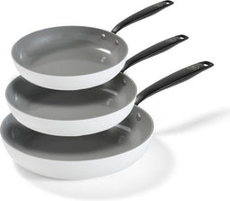 BE Living 3-delige Koekenpannenset - Ø 20 24 28 cm - Keramisch - PFAS Vrij - Inductie - Wit