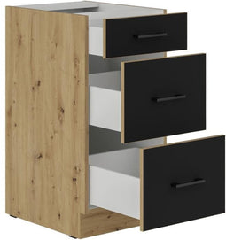 Braadpan onderkast - 40 cm - 3 lades - Ambachtelijk eiken en mat zwart - CUISINIER