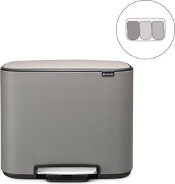 Brabantia Bo Prullenbak - 3 x 11 liter - Afvalscheiding - Mineral Concrete Grey