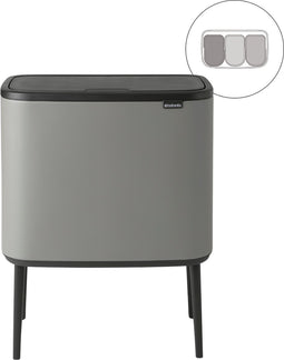 Brabantia Bo Touch Bin Prullenbak - 3 x 11 liter - Afvalscheiding - Mineral Concrete Grey