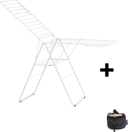Brabantia HangOn Droogrek 25m - Inklapbaar Wasrek - met Wasknijpertasje - White