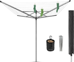 Brabantia Lift-O-Matic Advance Droogmolen - met Metalen Grondanker, Beschermhoes en Wasknijpertasje - 60 m - Metallic Grey