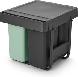 Brabantia Sort & Go Inbouw Prullenbak - 10 + 10 + 20 liter - Jade Green en Dark Grey