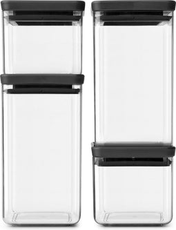 Brabantia Tasty+ Voorraadbussen - Stapelbaar - 2x 0,7 l & 2x 1,6 l - Dark Grey