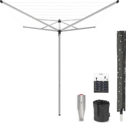 Brabantia Topspinner Droogmolen - 40 m- met Metalen Grondanker, Beschermhoes, Wasknijpertasje en Wasknijpers - Metallic grey