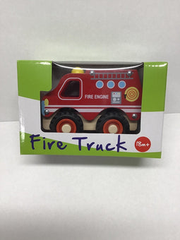 Brandweerauto Hout - Met Rubberen Wielen - Simply for Kids - Klein - 13 cm