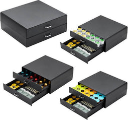 BRASQ Capsulehouder voor Nespresso cups - voor Dolce Gusto cups - Tot 50 cups - Koffiecups houder Zwart - Opbergbox met 2-lades - Vertuo - K-cup