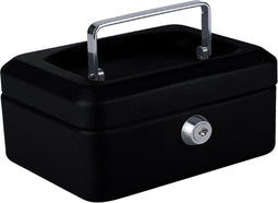 BRASQ Geldkist - Geldkluis met sleutel - Geld kluis met 5-vaks Muntsorteerder - Staal - 20x16x9 cm Zwart