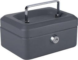 BRASQ Geldkist - Geldkluis met sleutel - Geld kluis met 5-vaks Muntsorteerder - Staal - 20x16x9 cm Grijs