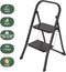 BRASQ Huishoudtrap 2-treden zwart - keukentrap inklapbaar metaal voor Particulier en professioneel gebruik - Trap Ladder - Anti slip