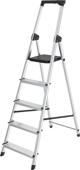 BRASQ Huishoudtrap 5-treden Zilver - keukentrap inklapbaar aluminium voor Particulier en professioneel gebruik - Trap Ladder - Anti slip