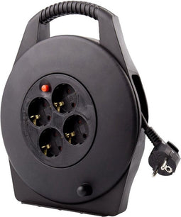 BRASQ Kabelhaspel - 4-voudig - Zwart - 15 Meter - Haspel Verlengsnoer - Verlengkabel - Met Randaarde - Voor binnen