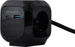 BRASQ Stekkerdoos met USB Zwart - 4-voudig incl. 1 USB en 1 USB-C - Powercube - Stekkerblok - Verdeelstekker - Reisstekker - 1,4 meter